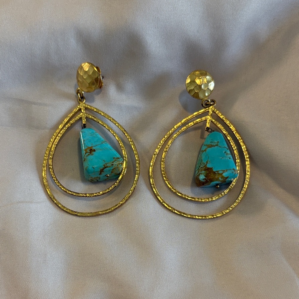 Turquoise and Gold Double Hoop Earrings